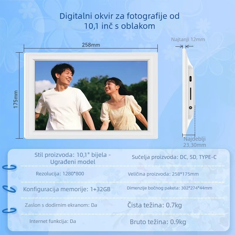 Dodirni zaslon digitalna fotogalerija s prilagodbom — Razlučivost 800x1280, 32GB pohrane, USB/TF podrška, WiFi/Bluetooth povezanost, OEM tisk loga
