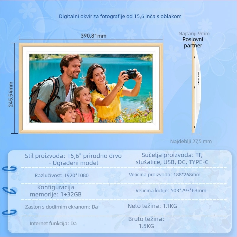Dodirni zaslon digitalna fotogalerija s prilagodbom — Razlučivost 800x1280, 32GB pohrane, USB/TF podrška, WiFi/Bluetooth povezanost, OEM tisk loga