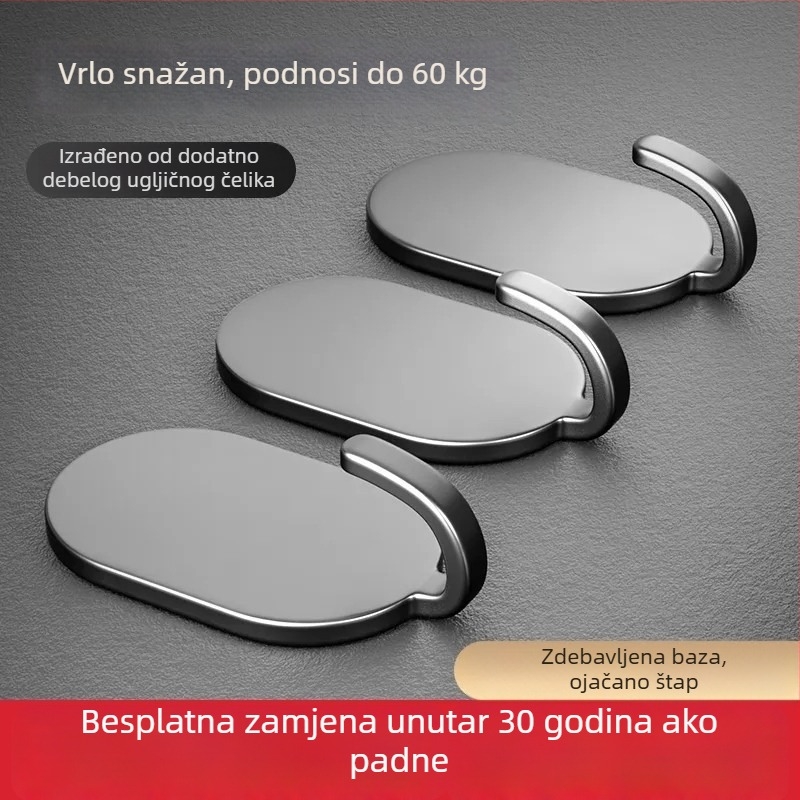 Ljepljivi zidni kuk - Nehrđajući čelik, dvostruka kuka, moderan minimalistički stil, set od 4 komada, nosivost 15–20 kg