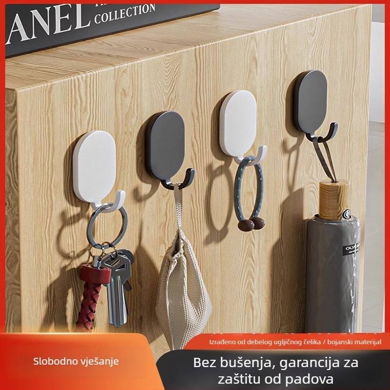 Ljepljivi zidni kuk - Nehrđajući čelik, dvostruka kuka, moderan minimalistički stil, set od 4 komada, nosivost 15–20 kg