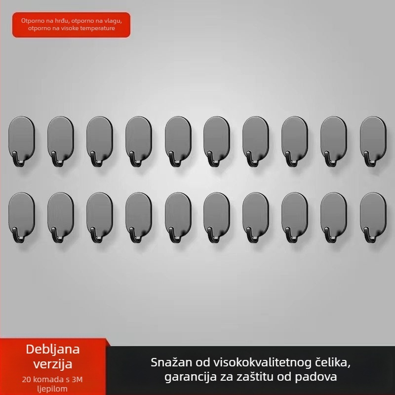 Ljepljivi zidni kuk - Nehrđajući čelik, dvostruka kuka, moderan minimalistički stil, set od 4 komada, nosivost 15–20 kg