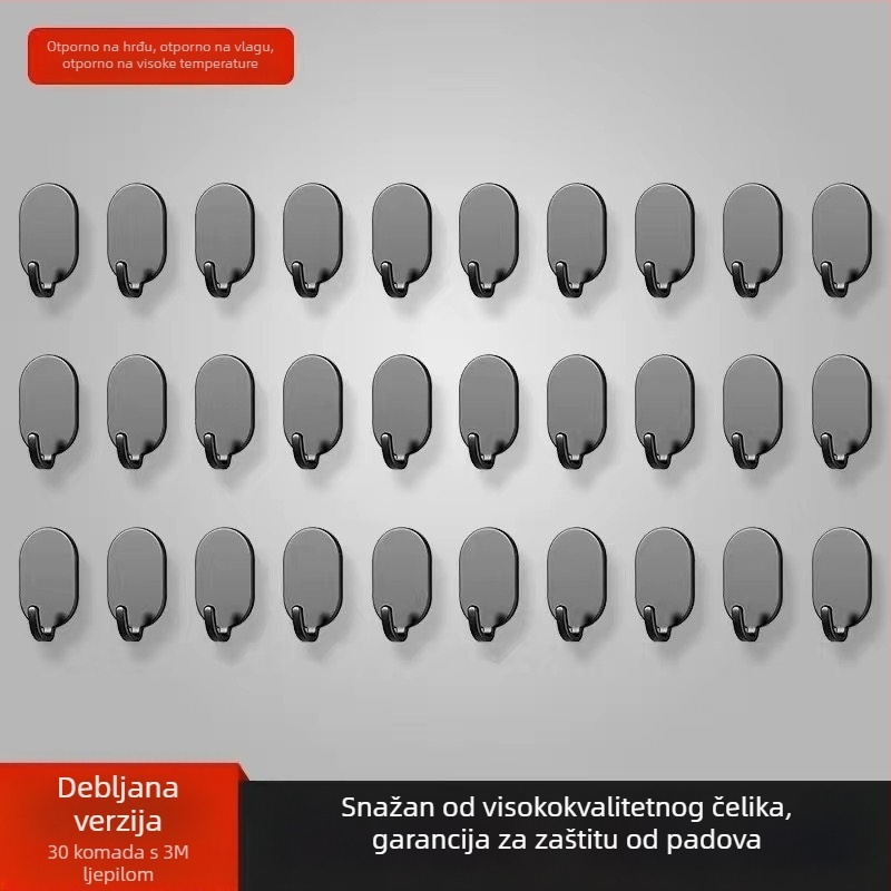 Ljepljivi zidni kuk - Nehrđajući čelik, dvostruka kuka, moderan minimalistički stil, set od 4 komada, nosivost 15–20 kg