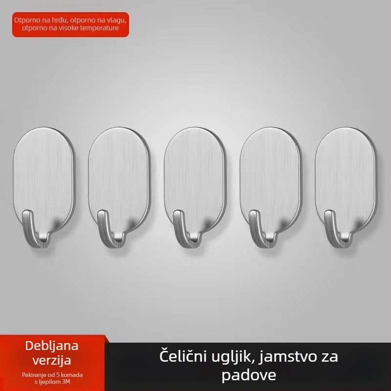 Ljepljivi zidni kuk - Nehrđajući čelik, dvostruka kuka, moderan minimalistički stil, set od 4 komada, nosivost 15–20 kg