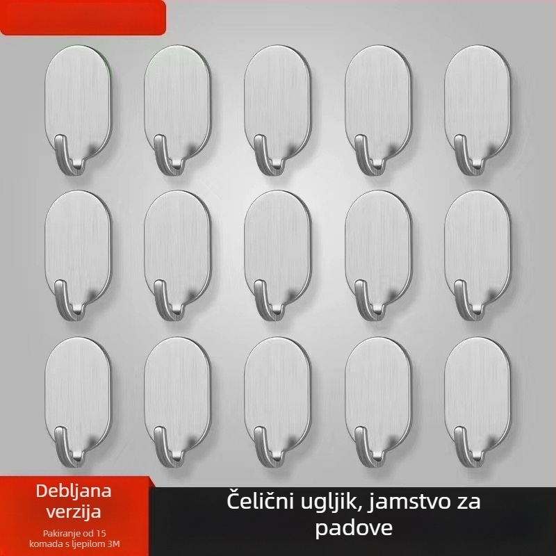 Ljepljivi zidni kuk - Nehrđajući čelik, dvostruka kuka, moderan minimalistički stil, set od 4 komada, nosivost 15–20 kg