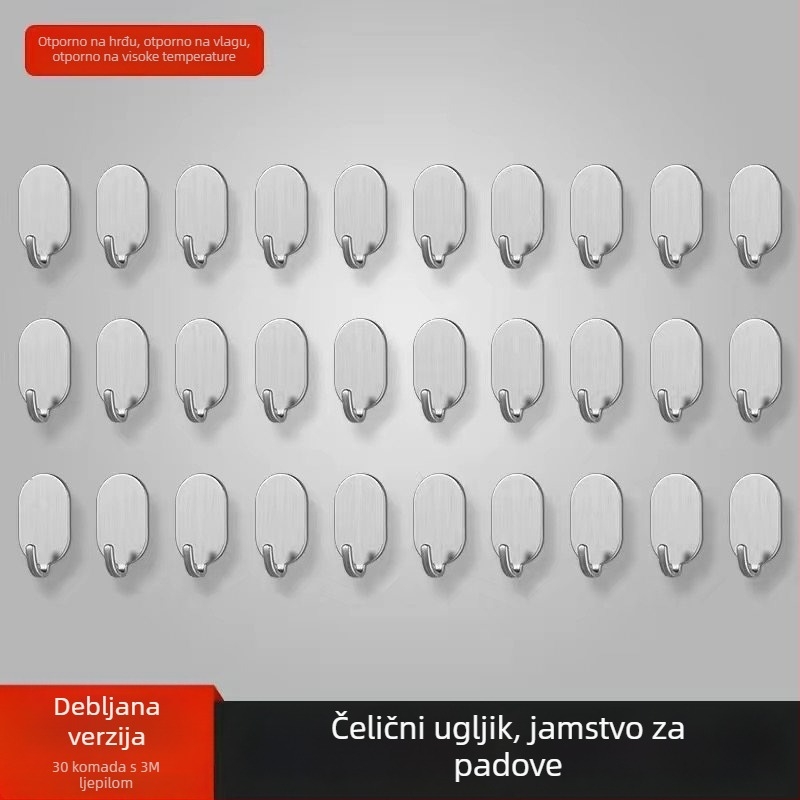 Ljepljivi zidni kuk - Nehrđajući čelik, dvostruka kuka, moderan minimalistički stil, set od 4 komada, nosivost 15–20 kg