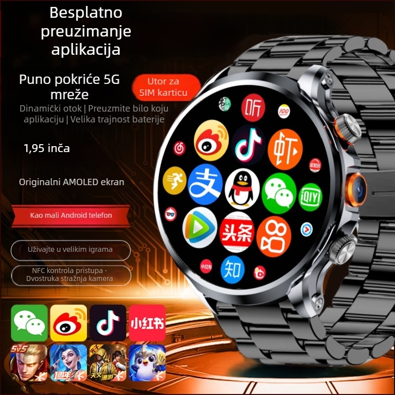 Pametni sat sa slotom za SIM karticu, kružni brojčanik, kamera, brojanje koraka, mjerenje otkucaja srca