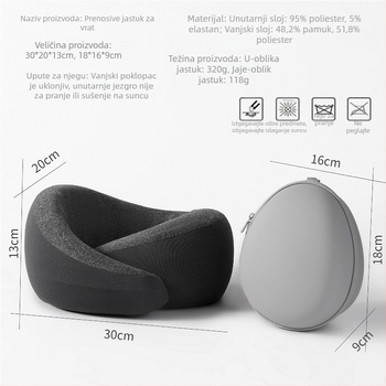 Jastuk za putovanje s memorijskom pjenom u obliku U, navlaka od mliječne svile, minimalistički stil, Snail Pillow Series, za sve uzraste