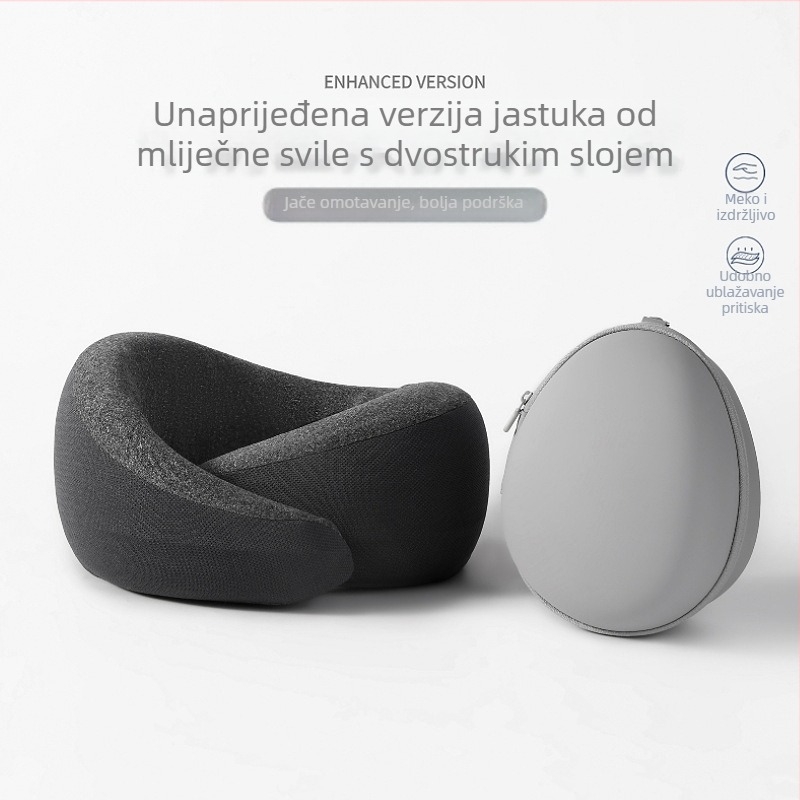 Jastuk za putovanje s memorijskom pjenom u obliku U, navlaka od mliječne svile, minimalistički stil, Snail Pillow Series, za sve uzraste