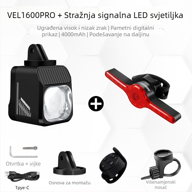 Lumway Vel1600Pro prednje svjetlo za bicikl s brzim otpuštanjem nosača za noćnu vožnju
