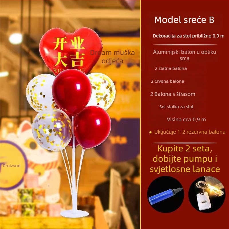 Balon za reklamu u obliku srca od aluminijske folije za dekoriranje otvaranja trgovine – tip rukav (sleeve); prikladan za otvaranje, štandove i Dan državnosti