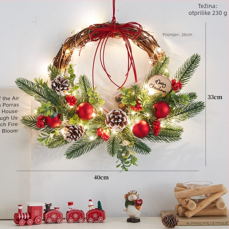 Božićni ukras za vrata, drvo i PVC materijali, marka First Flower, stil Ins