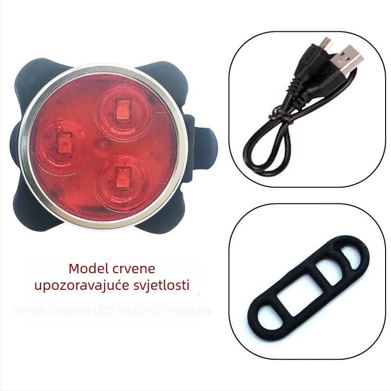 Set prednjih i stražnjih svjetala za bicikl, USB-C punjenje, 3 LED, pričvršćivanje remenom za noćnu vožnju