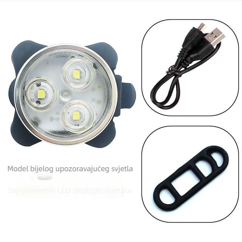 Set prednjih i stražnjih svjetala za bicikl, USB-C punjenje, 3 LED, pričvršćivanje remenom za noćnu vožnju