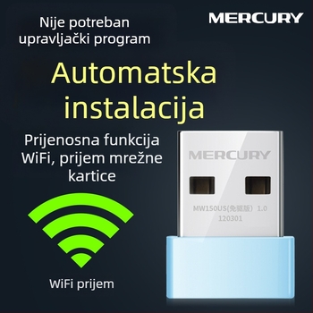 Mercury MW150UH USB bežična mrežna kartica, 300 Mbps, 2.4 GHz, 802.11b/g/n, bez drivera