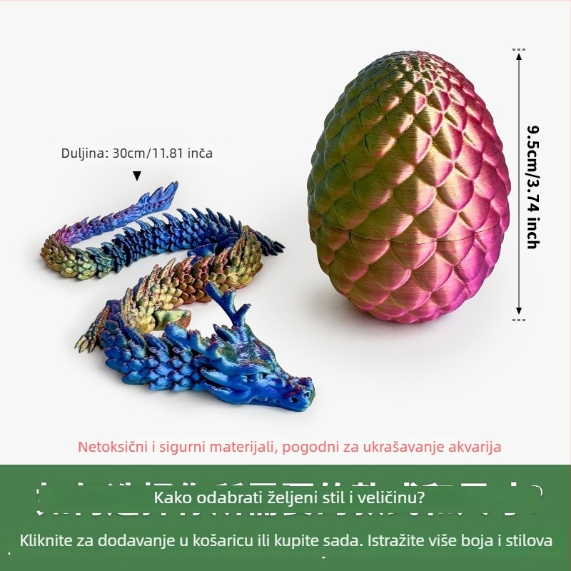 3D ispisani set ukrasa s dragonim jajetom — oblici zmaja i jajeta, PLA materijal, moderna umjetnost, prilagodljivo