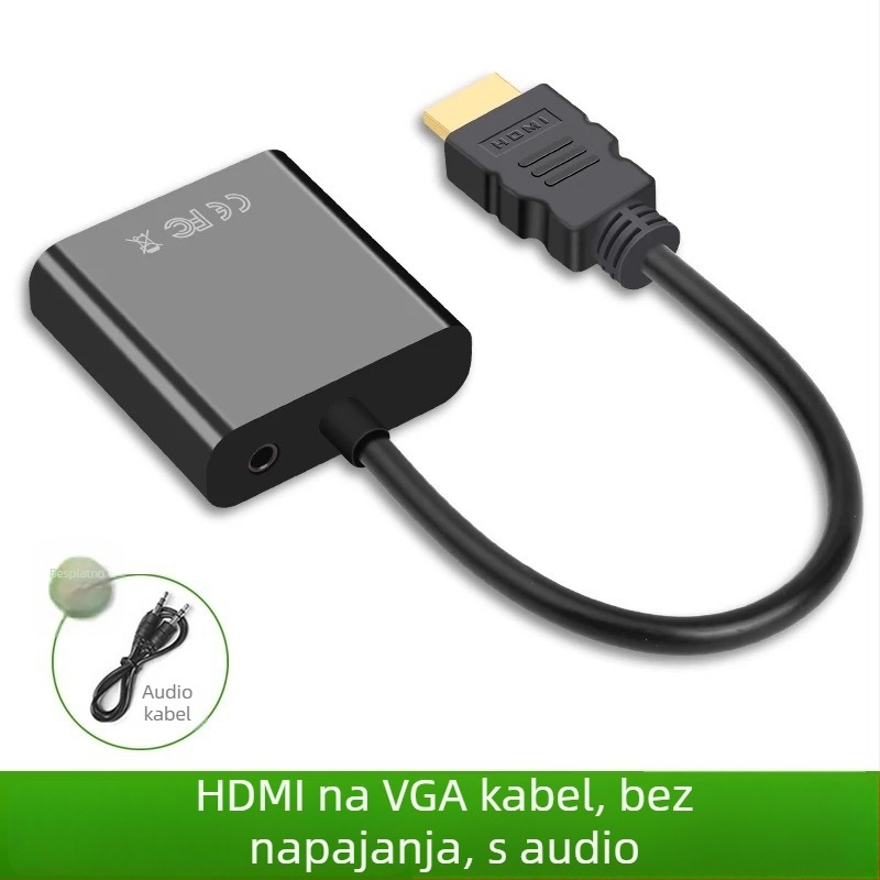 HDMI na VGA adapter s zvukom, 1080P napajani video pretvarač za PC/TV/projektor