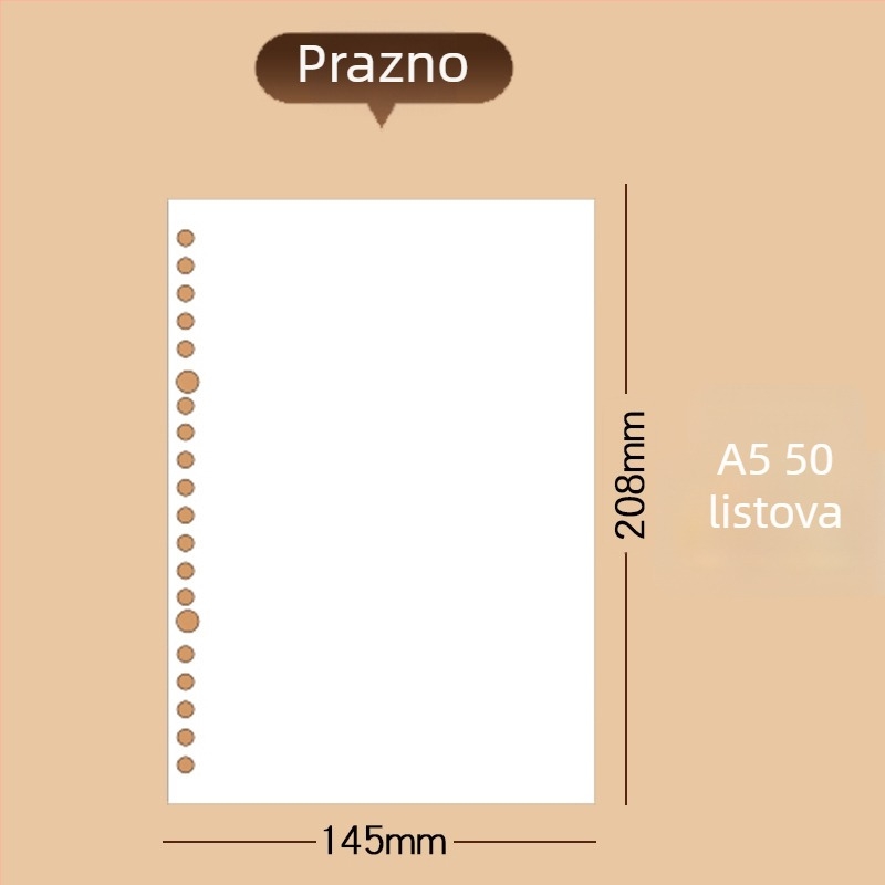 Deli Na550 Zamjenjivo jezgro za listove – 50 listova, bijeli papir, rupe 20/26/30, odvojivo