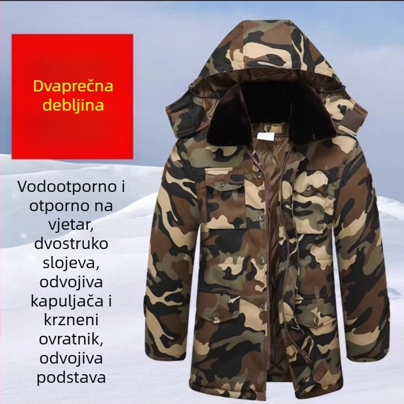 Kamuflirani vojni kaput za zimu – vodootporan, otporan na vjetar i topao, tkanina od pamuka u smjesi, srednje duljine