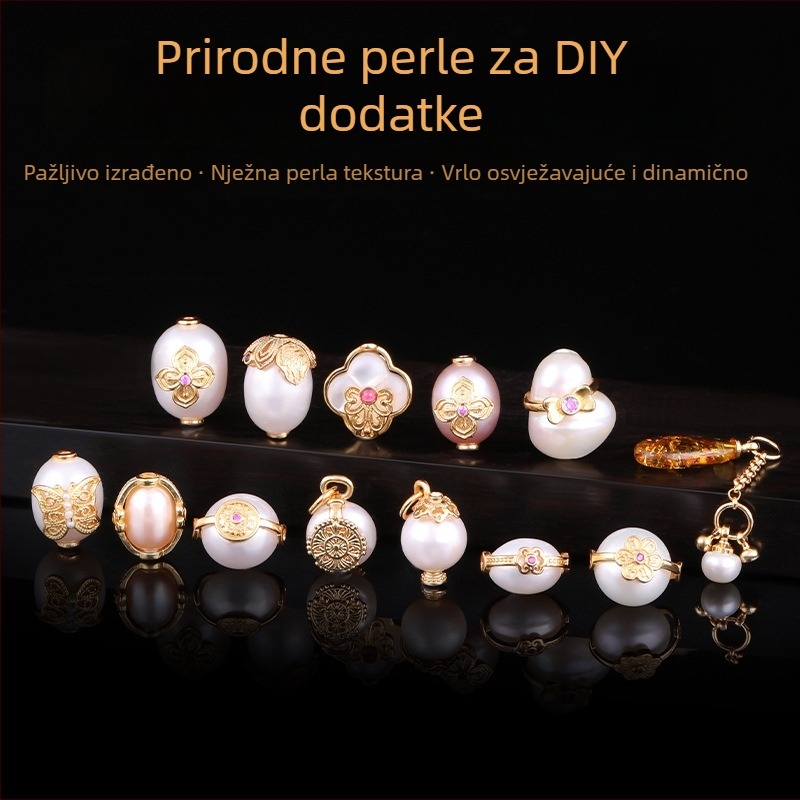 DIY dodaci nakit – set privjeska od prirodnih bisera slatkovodnih, perle s pokrivenim zlatom 24k, biseri ugravirani u srebro 925, elektroplate završna obrada