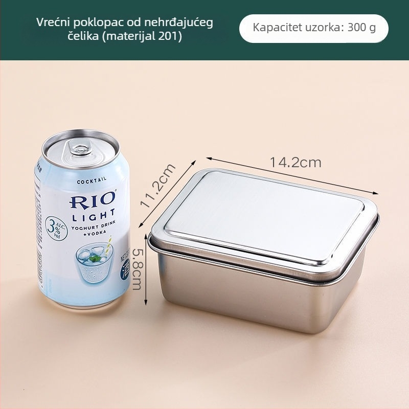 Nerđajući čelik kvadratna kutija za čuvanje hrane, 304, s poklopcem, kapacitet ispod 300 ml, crisperware