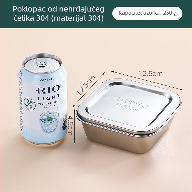 Nerđajući čelik kvadratna kutija za čuvanje hrane, 304, s poklopcem, kapacitet ispod 300 ml, crisperware