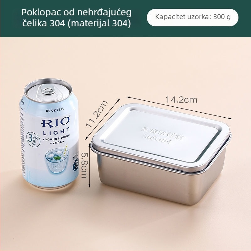 Nerđajući čelik kvadratna kutija za čuvanje hrane, 304, s poklopcem, kapacitet ispod 300 ml, crisperware
