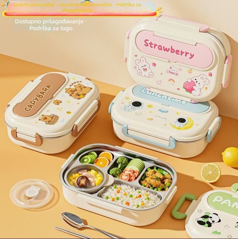 Kockasta izolirana kutija za obrok, od nehrđajućeg čelika 430, kapacitet 1–2 l, jednovrstna ili dvostruka, kompatibilna s mikrovalnom pećnicom, za studente