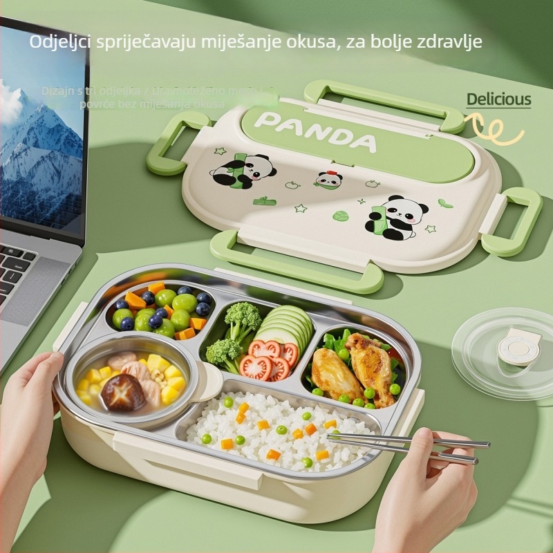 Kockasta izolirana kutija za obrok, od nehrđajućeg čelika 430, kapacitet 1–2 l, jednovrstna ili dvostruka, kompatibilna s mikrovalnom pećnicom, za studente