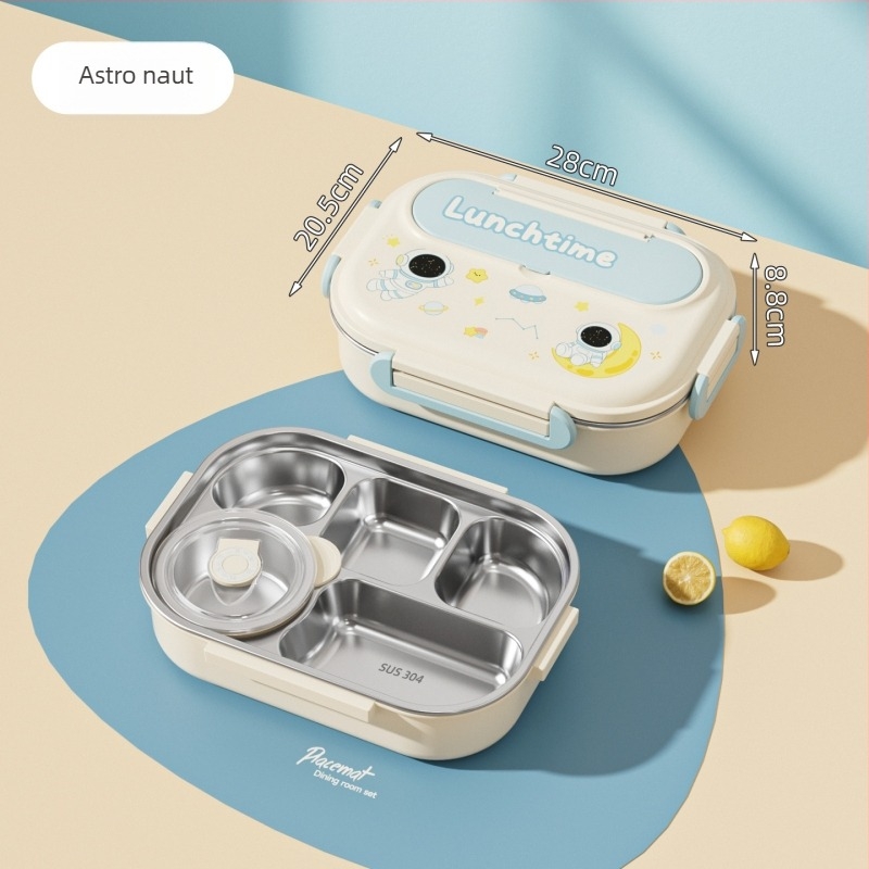 Kockasta izolirana kutija za obrok, od nehrđajućeg čelika 430, kapacitet 1–2 l, jednovrstna ili dvostruka, kompatibilna s mikrovalnom pećnicom, za studente