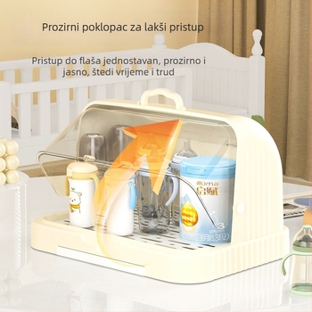 Kutija za skladištenje dječjih pribora za jelo i igračaka s prašnim pokrovom i odvodnim postoljem; skladištenje boca; dvostruka kutija za mlijeko u prahu