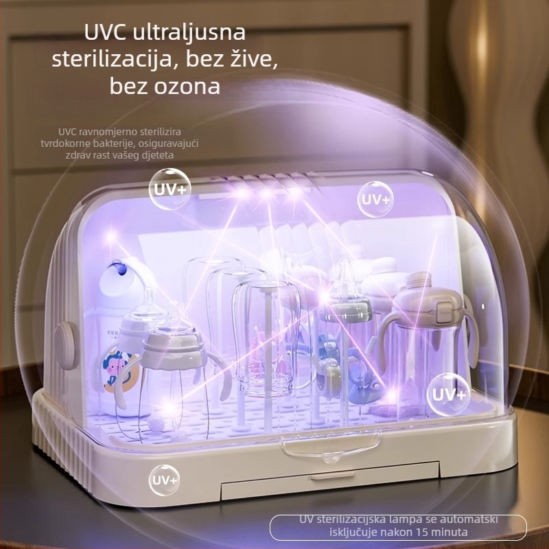 Kutija za skladištenje dječjih pribora za jelo i igračaka s prašnim pokrovom i odvodnim postoljem; skladištenje boca; dvostruka kutija za mlijeko u prahu