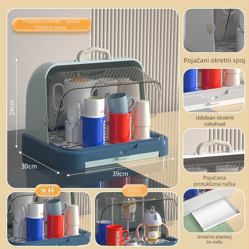 Kutija za skladištenje dječjih pribora za jelo i igračaka s prašnim pokrovom i odvodnim postoljem; skladištenje boca; dvostruka kutija za mlijeko u prahu