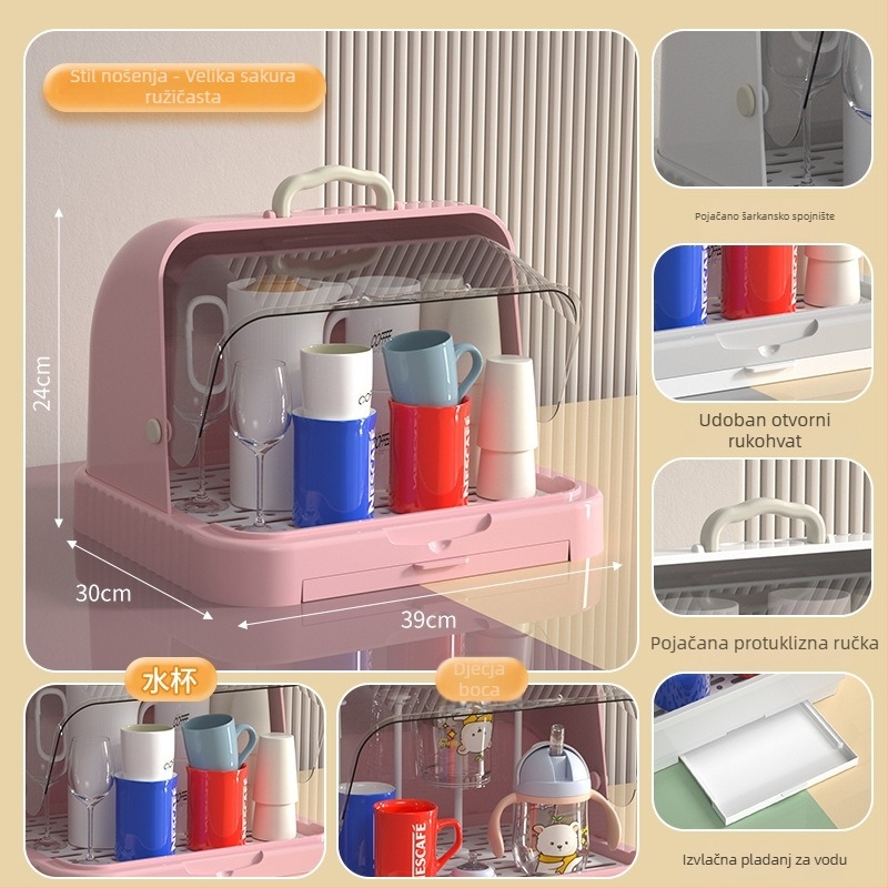 Kutija za skladištenje dječjih pribora za jelo i igračaka s prašnim pokrovom i odvodnim postoljem; skladištenje boca; dvostruka kutija za mlijeko u prahu