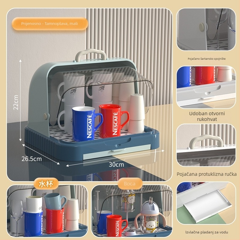 Kutija za skladištenje dječjih pribora za jelo i igračaka s prašnim pokrovom i odvodnim postoljem; skladištenje boca; dvostruka kutija za mlijeko u prahu