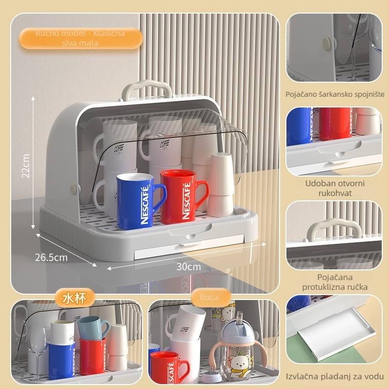 Kutija za skladištenje dječjih pribora za jelo i igračaka s prašnim pokrovom i odvodnim postoljem; skladištenje boca; dvostruka kutija za mlijeko u prahu