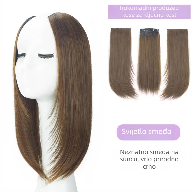 Trodijelni patch za volumen kose do duljine ključne kosti, 40 cm, ravna kosa, vlakna otporna na toplinu