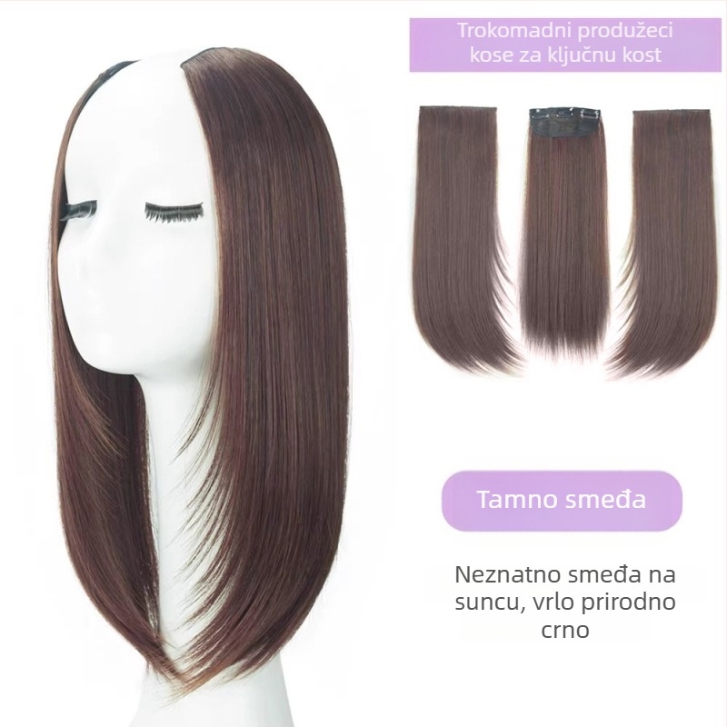 Trodijelni patch za volumen kose do duljine ključne kosti, 40 cm, ravna kosa, vlakna otporna na toplinu