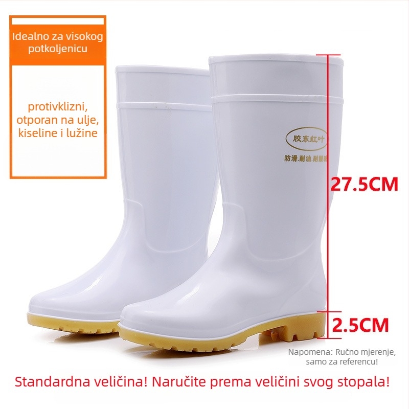 Unisex higijenske čizme za prehrambenu industriju – vodonepropusne, protuklizne, potplata od Beef Tendon, visok cilindar, plastični gornji dio