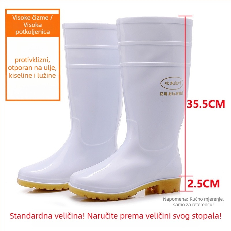 Unisex higijenske čizme za prehrambenu industriju – vodonepropusne, protuklizne, potplata od Beef Tendon, visok cilindar, plastični gornji dio