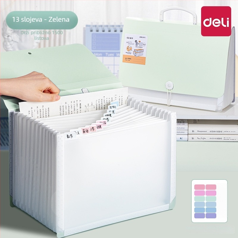 Deli PM06 Akordion mapa za dokumente, plastična, 13 odjeljaka, DL-Vertical model, debljina 63C