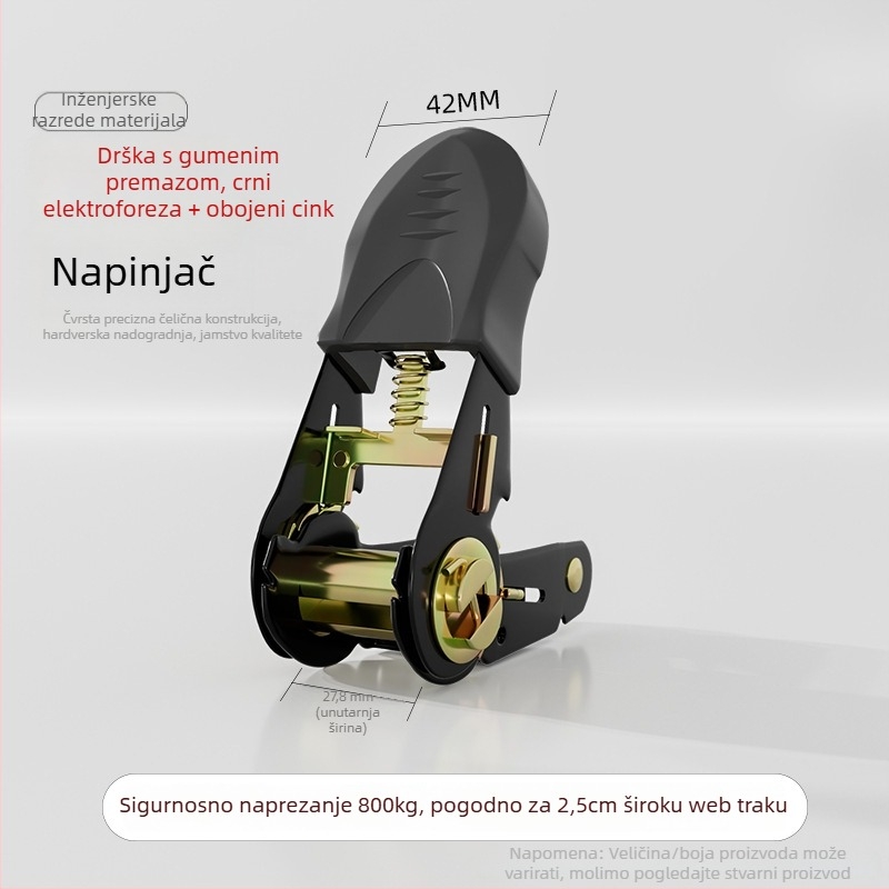 Napinjač teretnih pojaseva s mehanizmom za zatezanje i klipom za pričvršćivanje