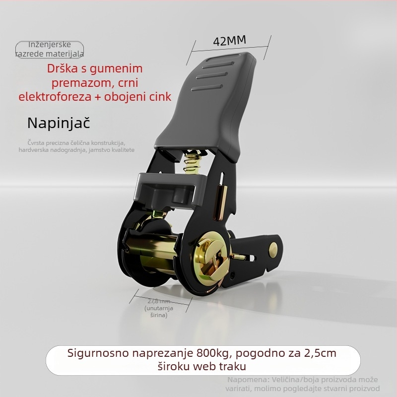 Napinjač teretnih pojaseva s mehanizmom za zatezanje i klipom za pričvršćivanje