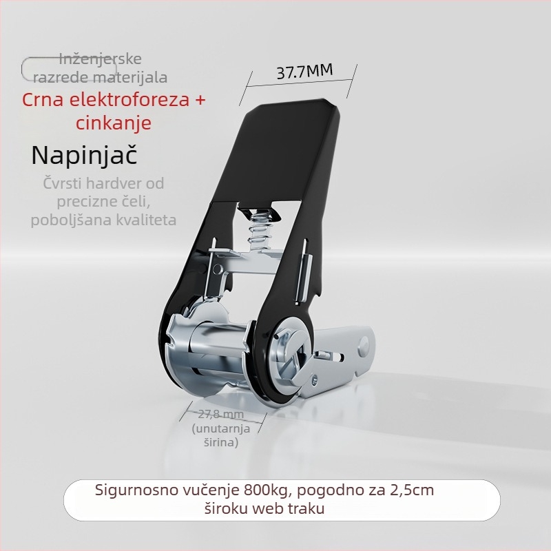 Napinjač teretnih pojaseva s mehanizmom za zatezanje i klipom za pričvršćivanje