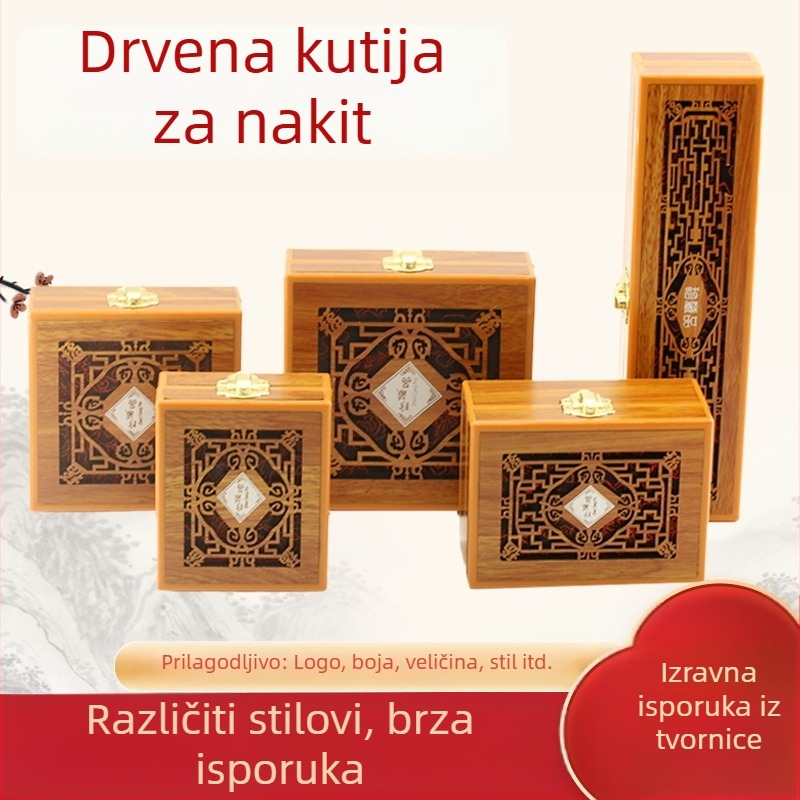 Drvena šperkovnica s šupljim dizajnom za prstene, privjeske, narukvice i ogrlice
