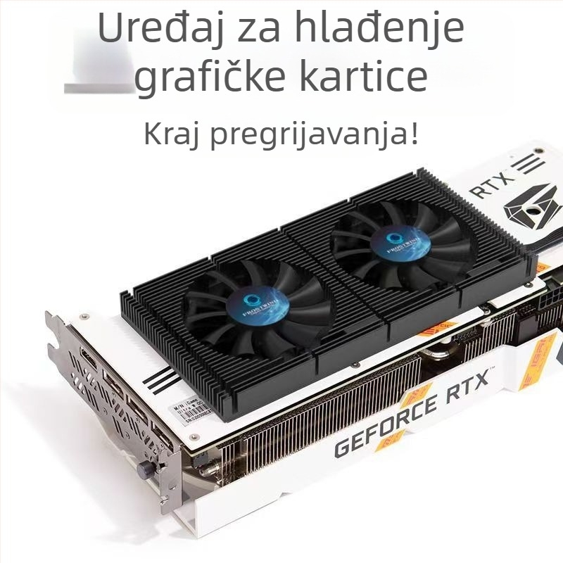 Chladič stražnje ploče grafičke kartice - bakarno-aluminijska legura, 2 toplovodne cijevi, dvostruko kuglični ležajevi, 1500–2800 RPM, zračno hlađenje
