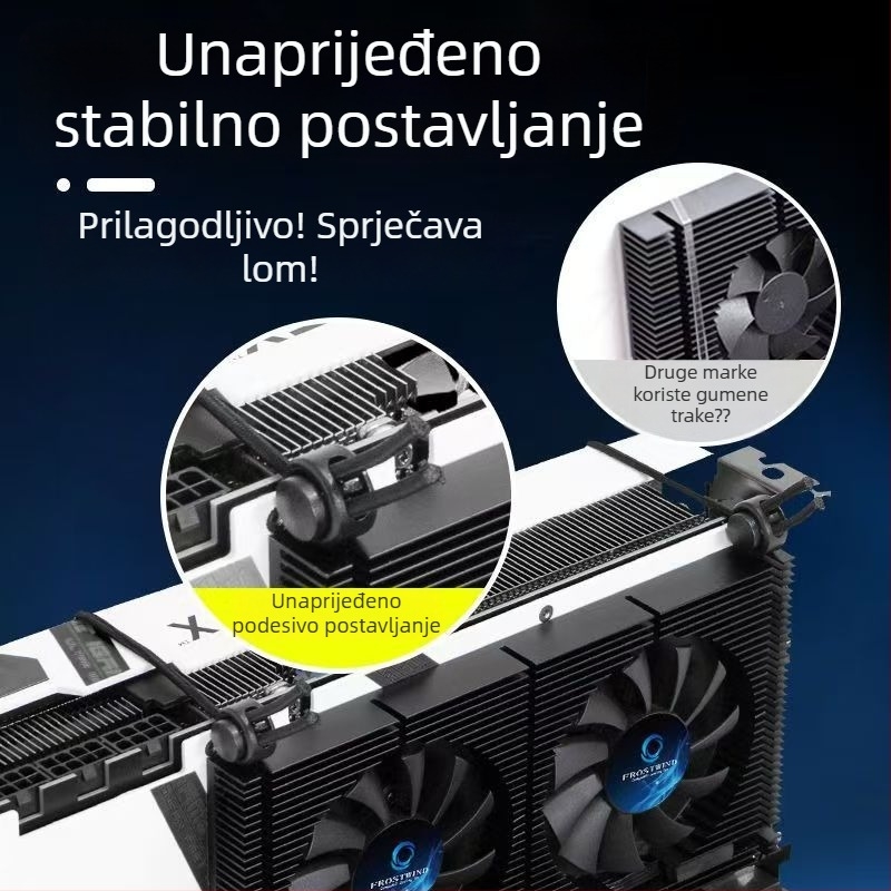 Chladič stražnje ploče grafičke kartice - bakarno-aluminijska legura, 2 toplovodne cijevi, dvostruko kuglični ležajevi, 1500–2800 RPM, zračno hlađenje