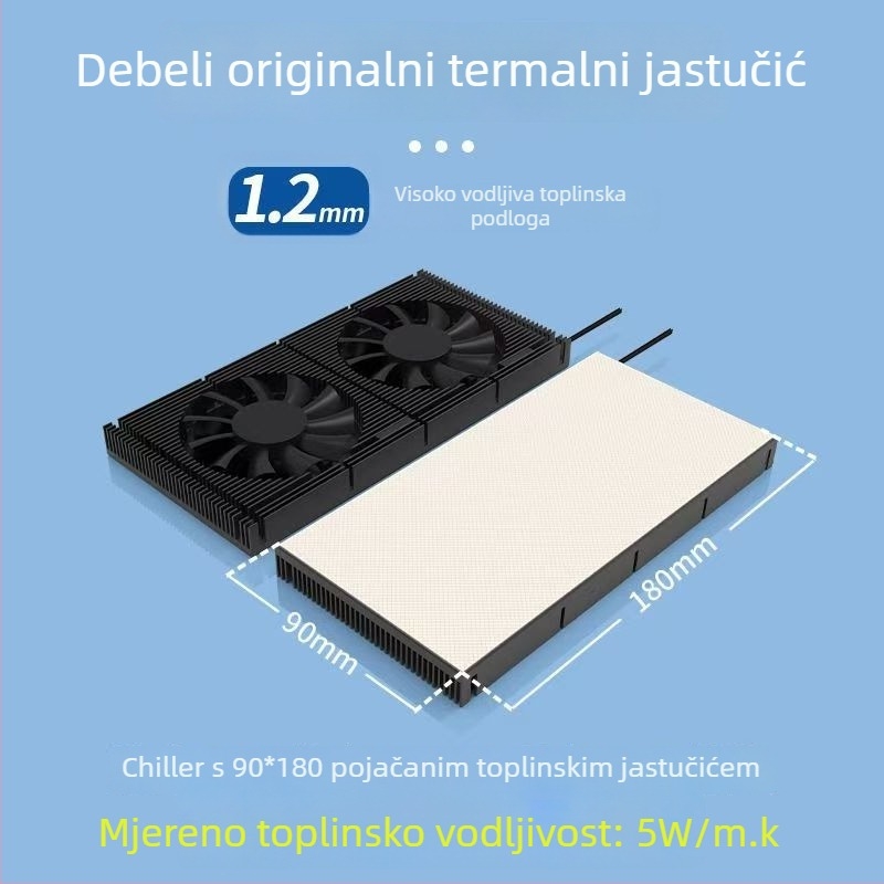 Chladič stražnje ploče grafičke kartice - bakarno-aluminijska legura, 2 toplovodne cijevi, dvostruko kuglični ležajevi, 1500–2800 RPM, zračno hlađenje