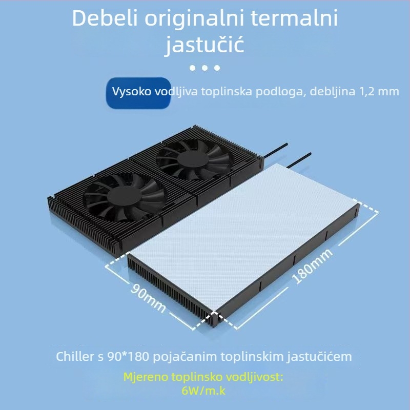 Chladič stražnje ploče grafičke kartice - bakarno-aluminijska legura, 2 toplovodne cijevi, dvostruko kuglični ležajevi, 1500–2800 RPM, zračno hlađenje