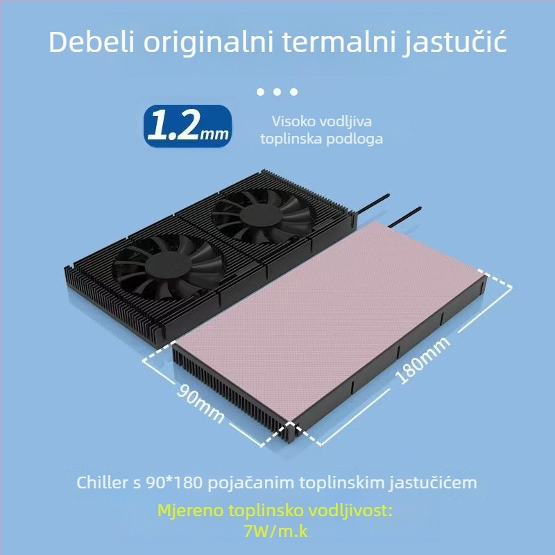 Chladič stražnje ploče grafičke kartice - bakarno-aluminijska legura, 2 toplovodne cijevi, dvostruko kuglični ležajevi, 1500–2800 RPM, zračno hlađenje