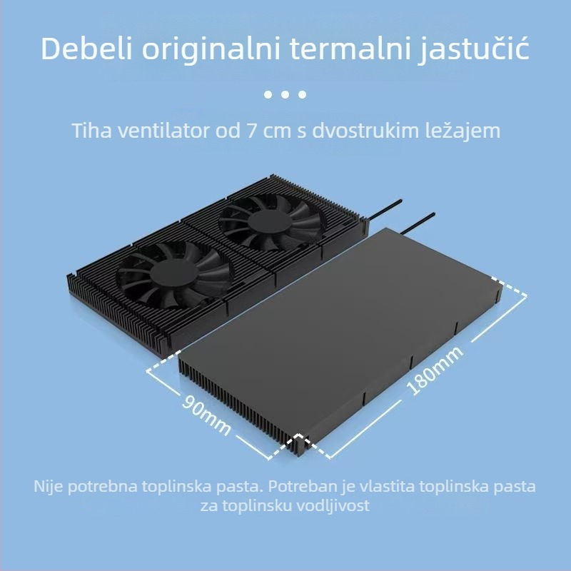 Chladič stražnje ploče grafičke kartice - bakarno-aluminijska legura, 2 toplovodne cijevi, dvostruko kuglični ležajevi, 1500–2800 RPM, zračno hlađenje